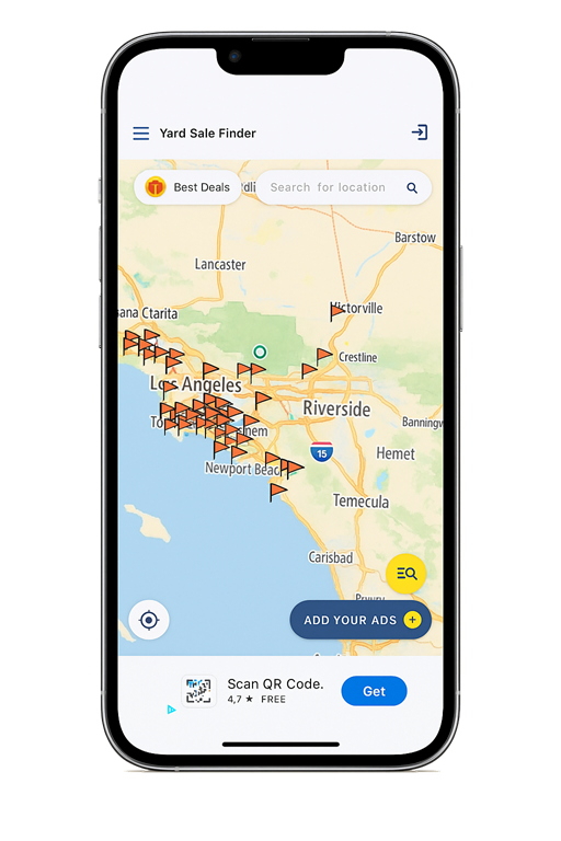 Screenshot of YardSale mobile app home screen