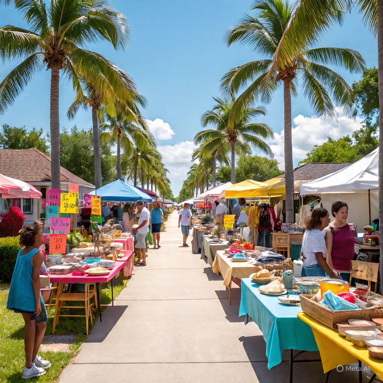 Florida Yard Sale Permit with Palm Trees and Community Market